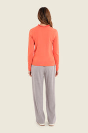 Pullover mit Stehkragen und Kontrastblenden, Flamingo-Orange