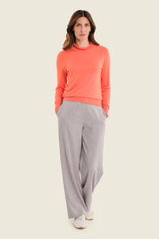 Pullover mit Stehkragen und Kontrastblenden, Flamingo-Orange
