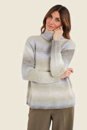 Pullover mit Farbverlauf und Stehkragen, Moosgrün