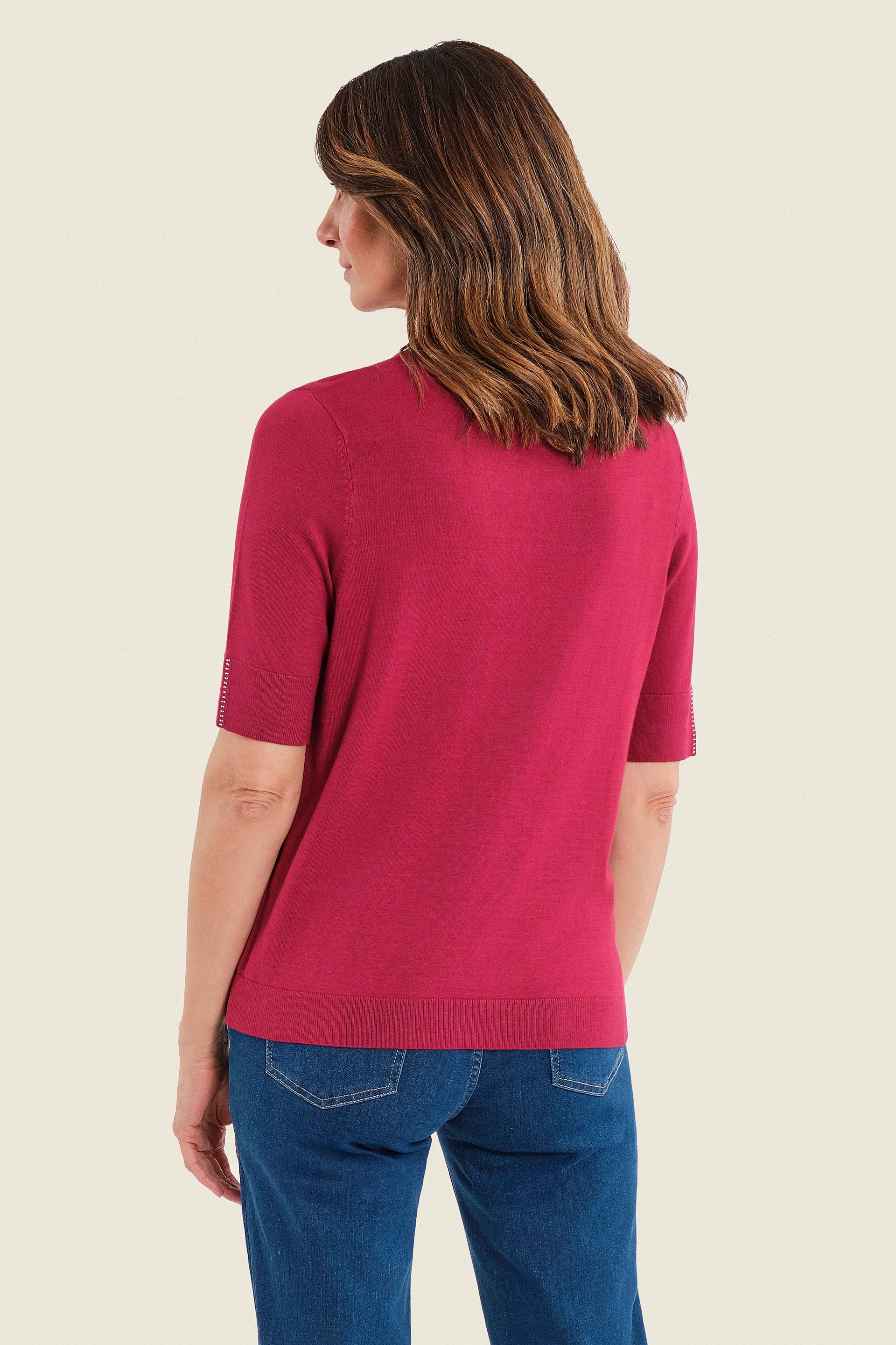 Kurzarmpullover mit hohem Ausschnitt, Rubinrot