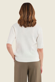 Strick-Poloshirt mit offenem Ausschnitt, Wollweiß