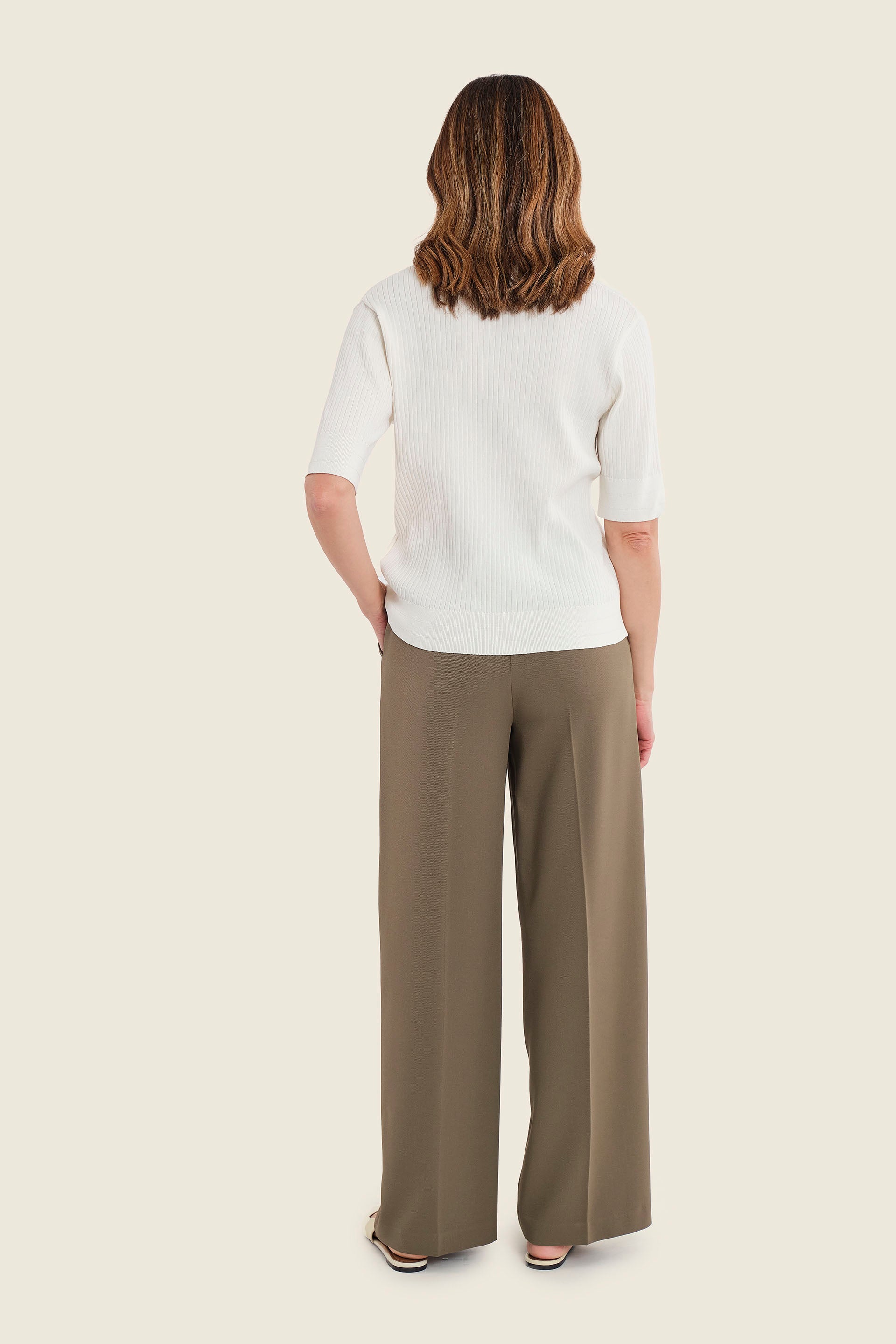 Strick-Poloshirt mit offenem Ausschnitt, Wollweiß