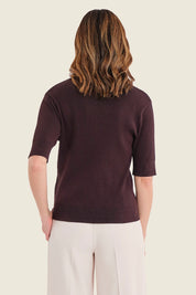 Strick-Poloshirt mit offenem Ausschnitt, Pflaumenbraun