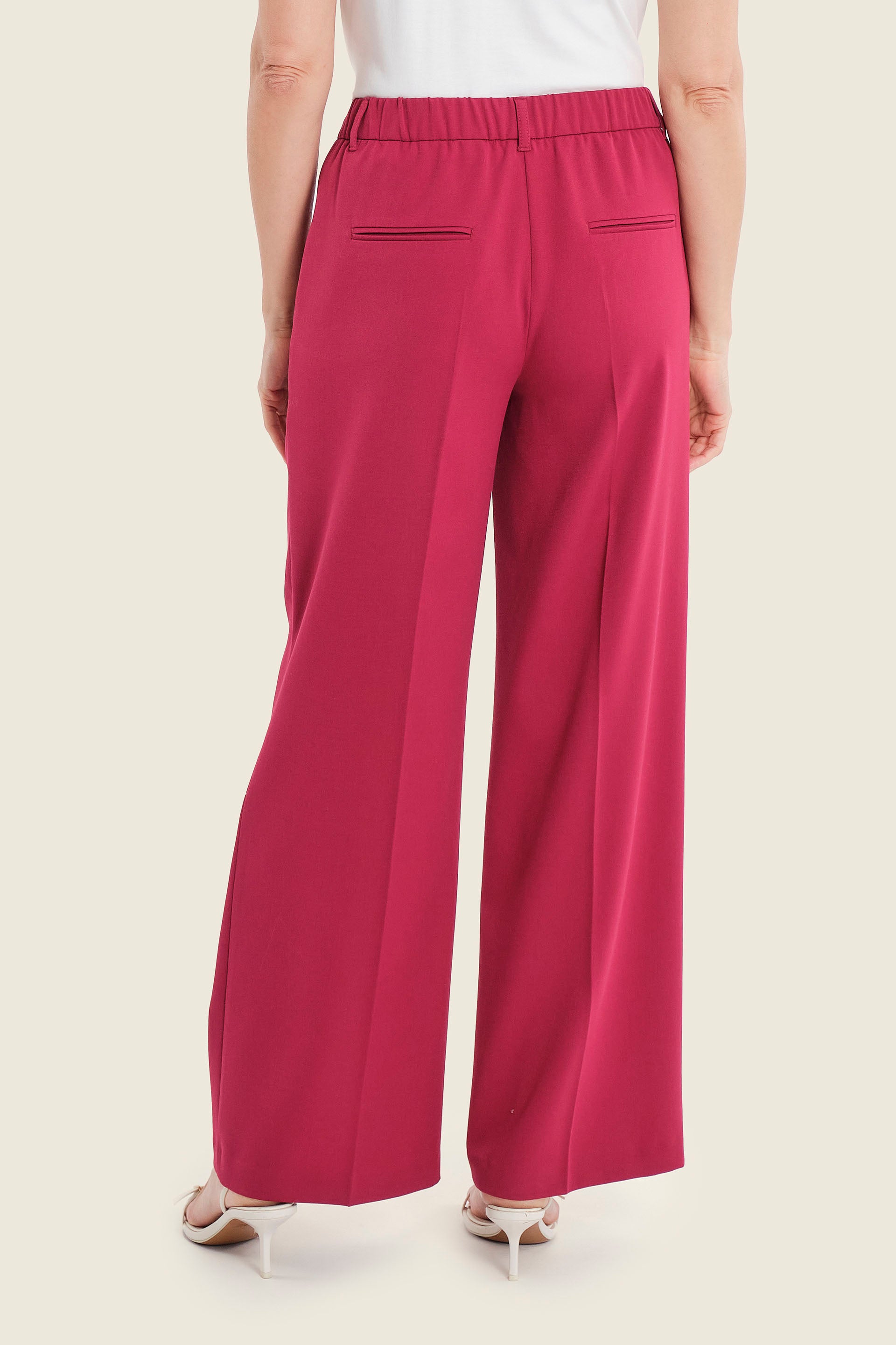 Weite Stoffhose mit Bügelfalte, Rubinrot