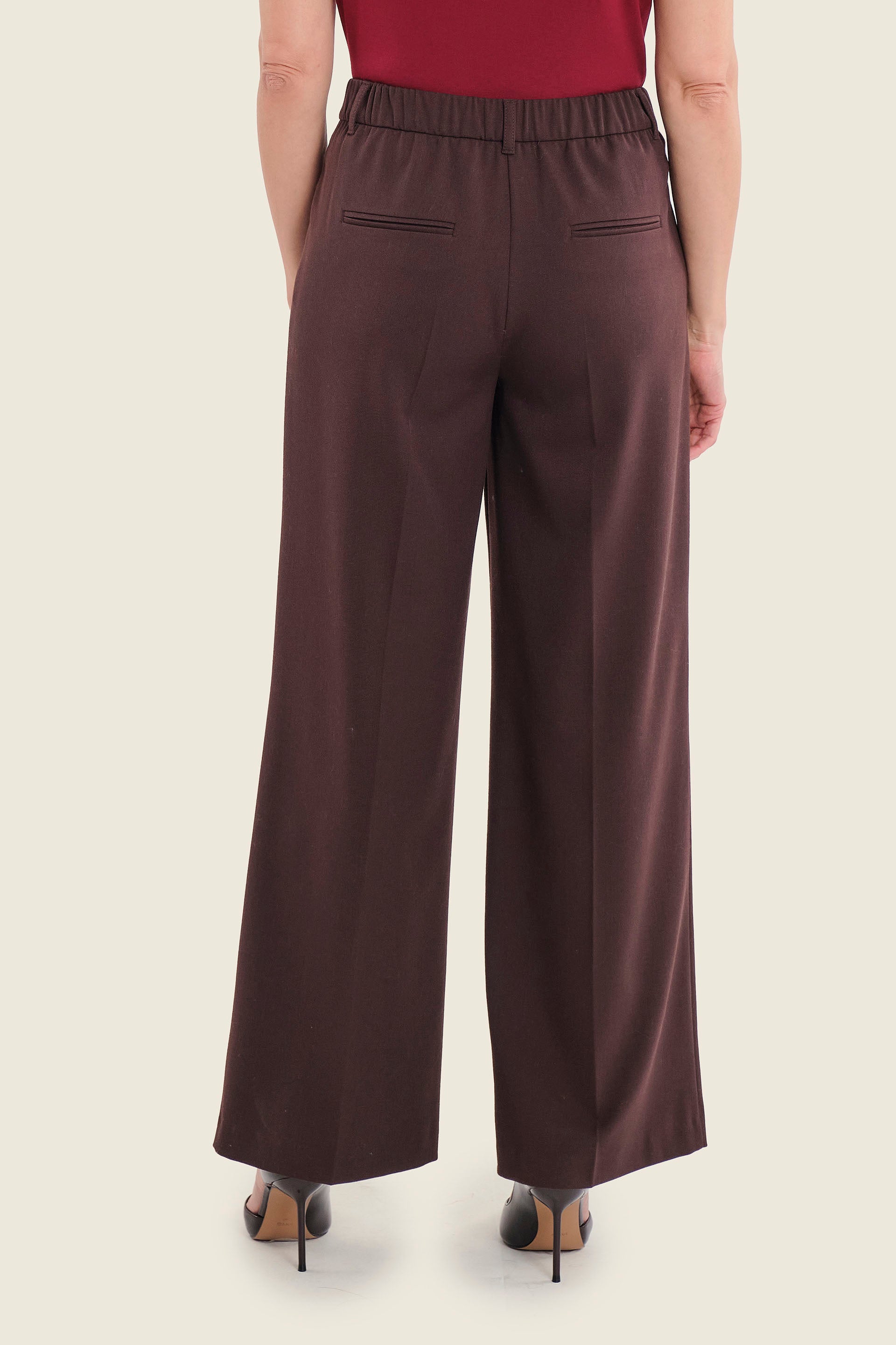 Weite Stoffhose mit Bügelfalte, Pflaumenbraun