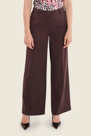 Weite Stoffhose mit Bügelfalte, Pflaumenbraun