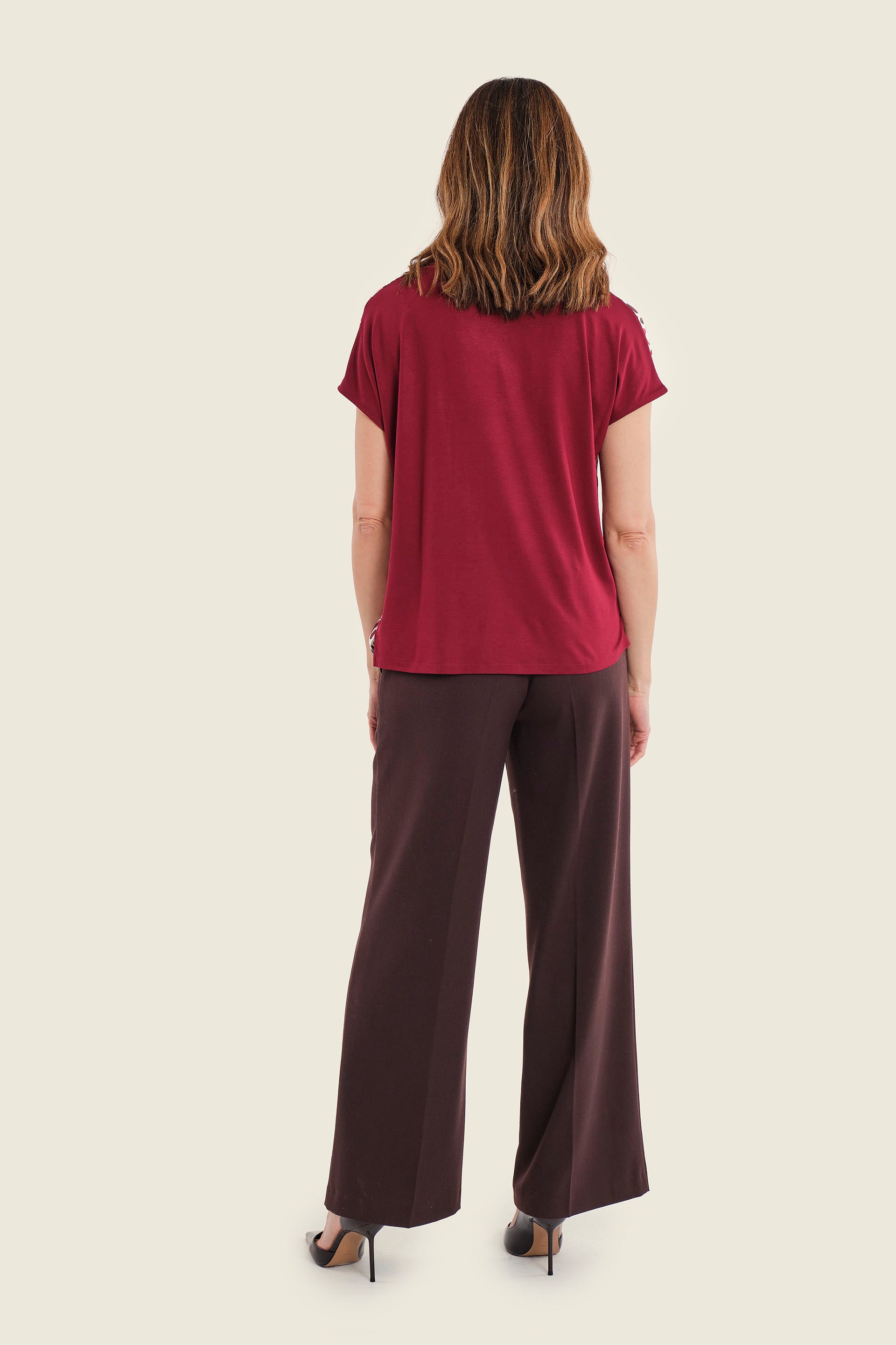 Weite Stoffhose mit Bügelfalte, Pflaumenbraun