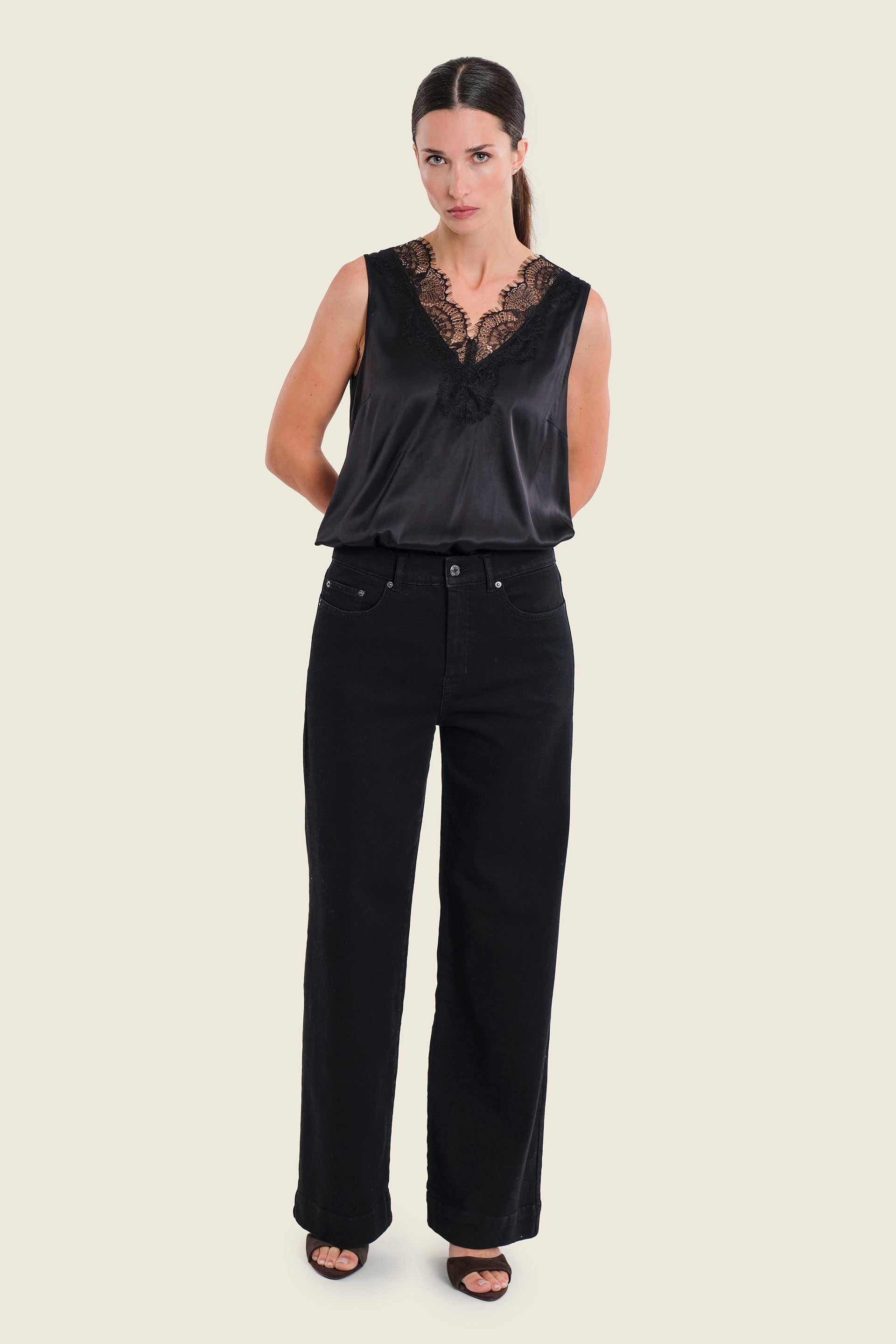 Weite Jeans mit Stretchanteil, Denim Schwarz