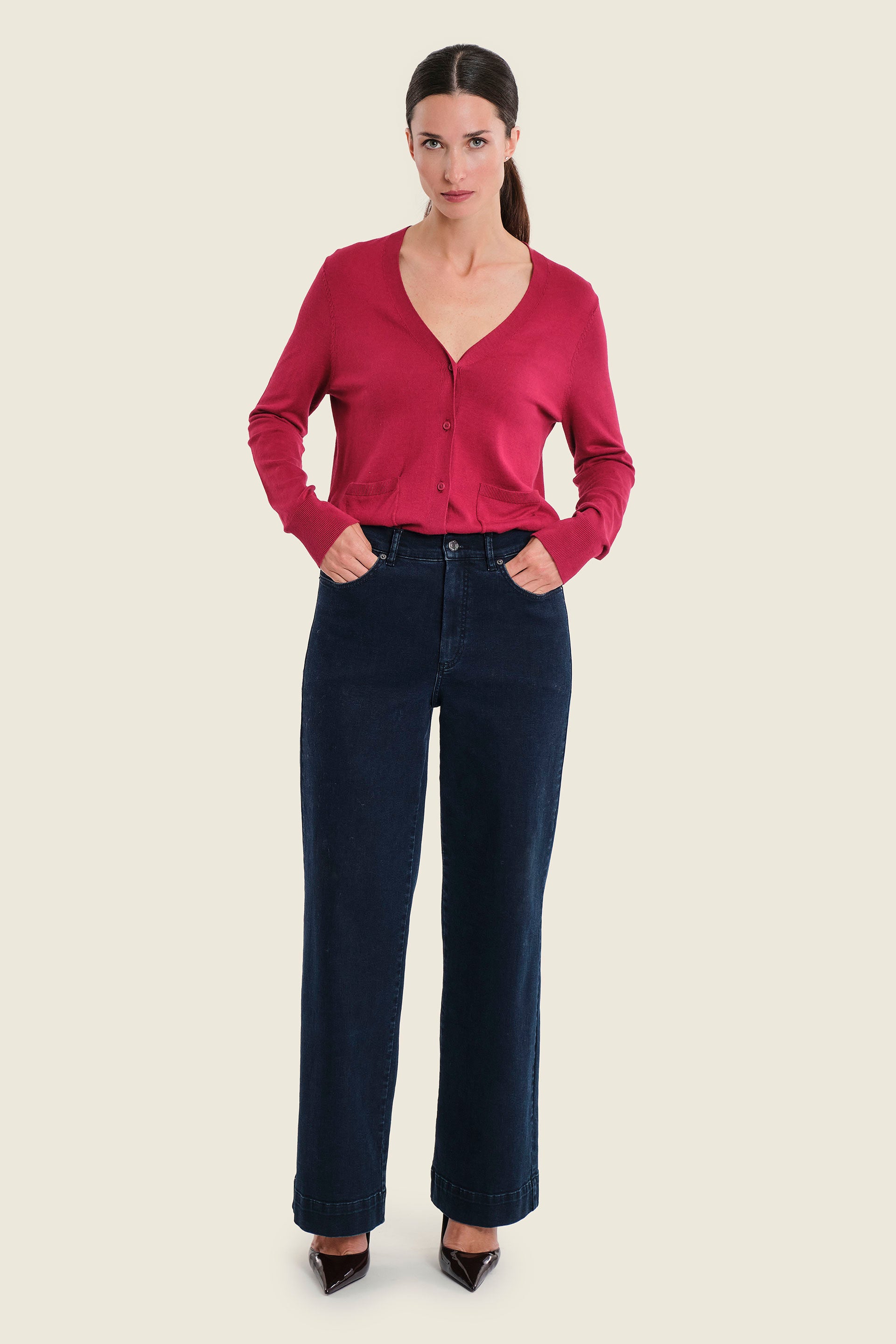 Weite Jeans mit Stretchanteil, Denim Blauschwarz