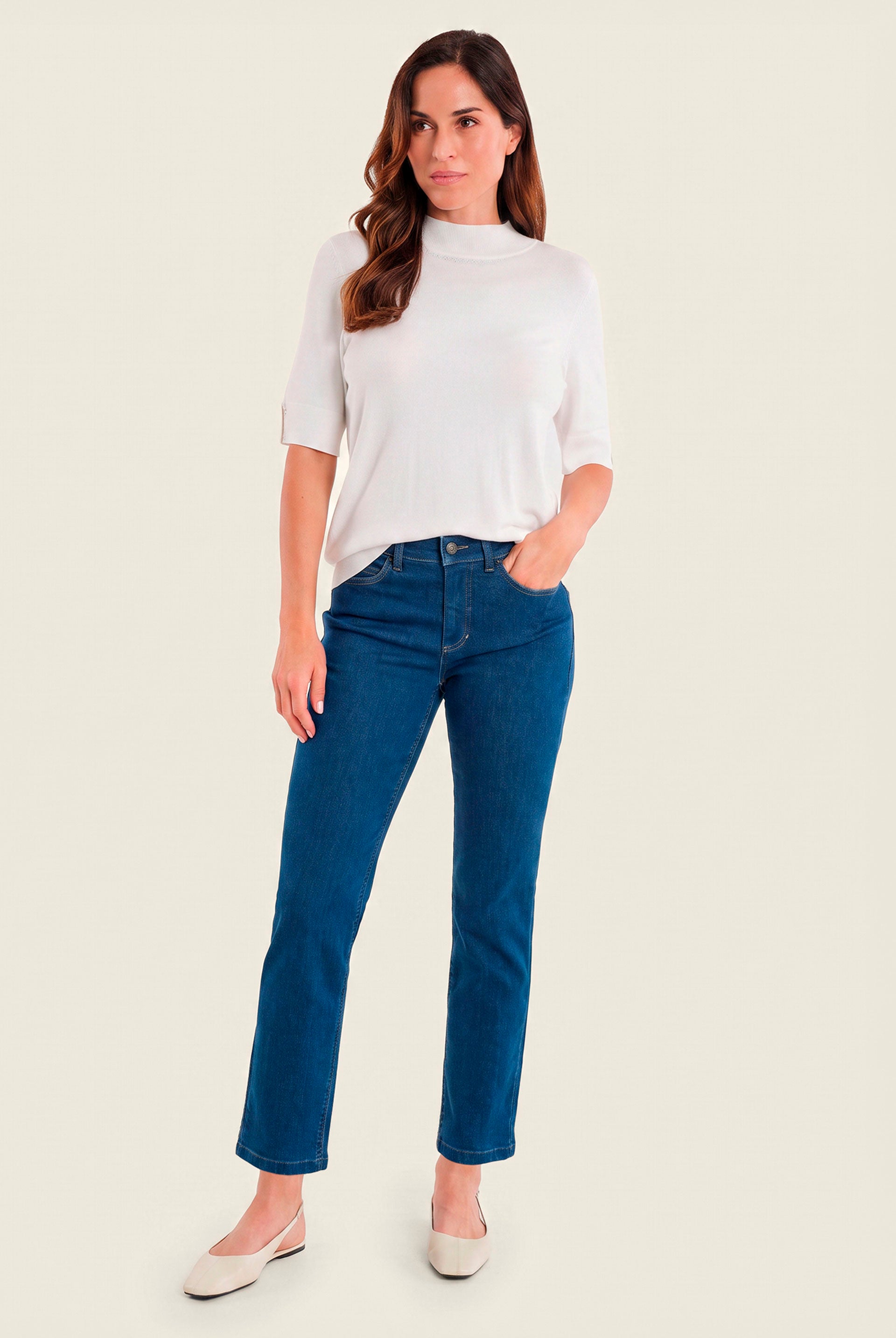 Schmale Jeans mit Stretchanteil, Denim Mittelblau