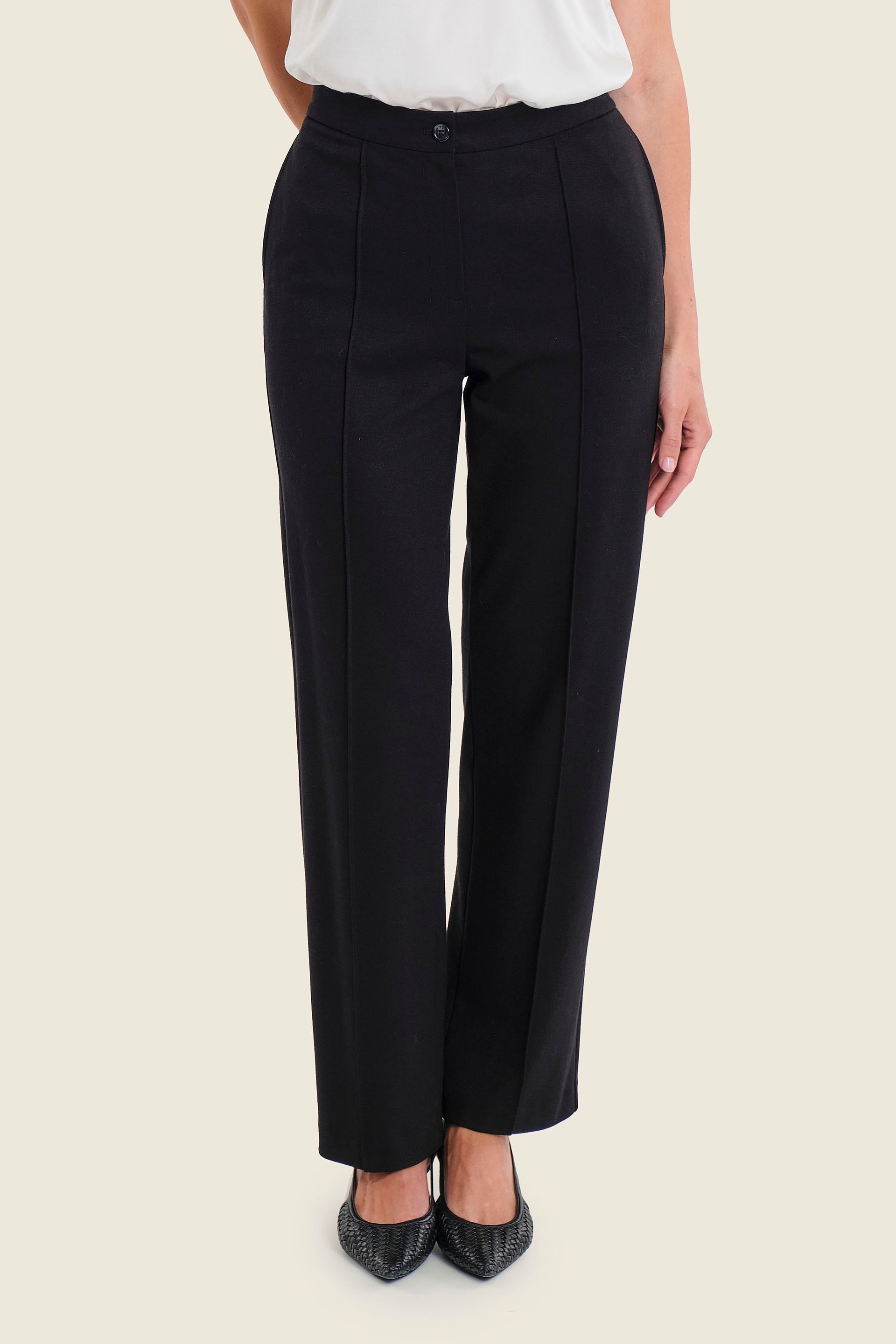 Hose aus Punto-Milano-Jersey mit geradem Bein, Schwarz