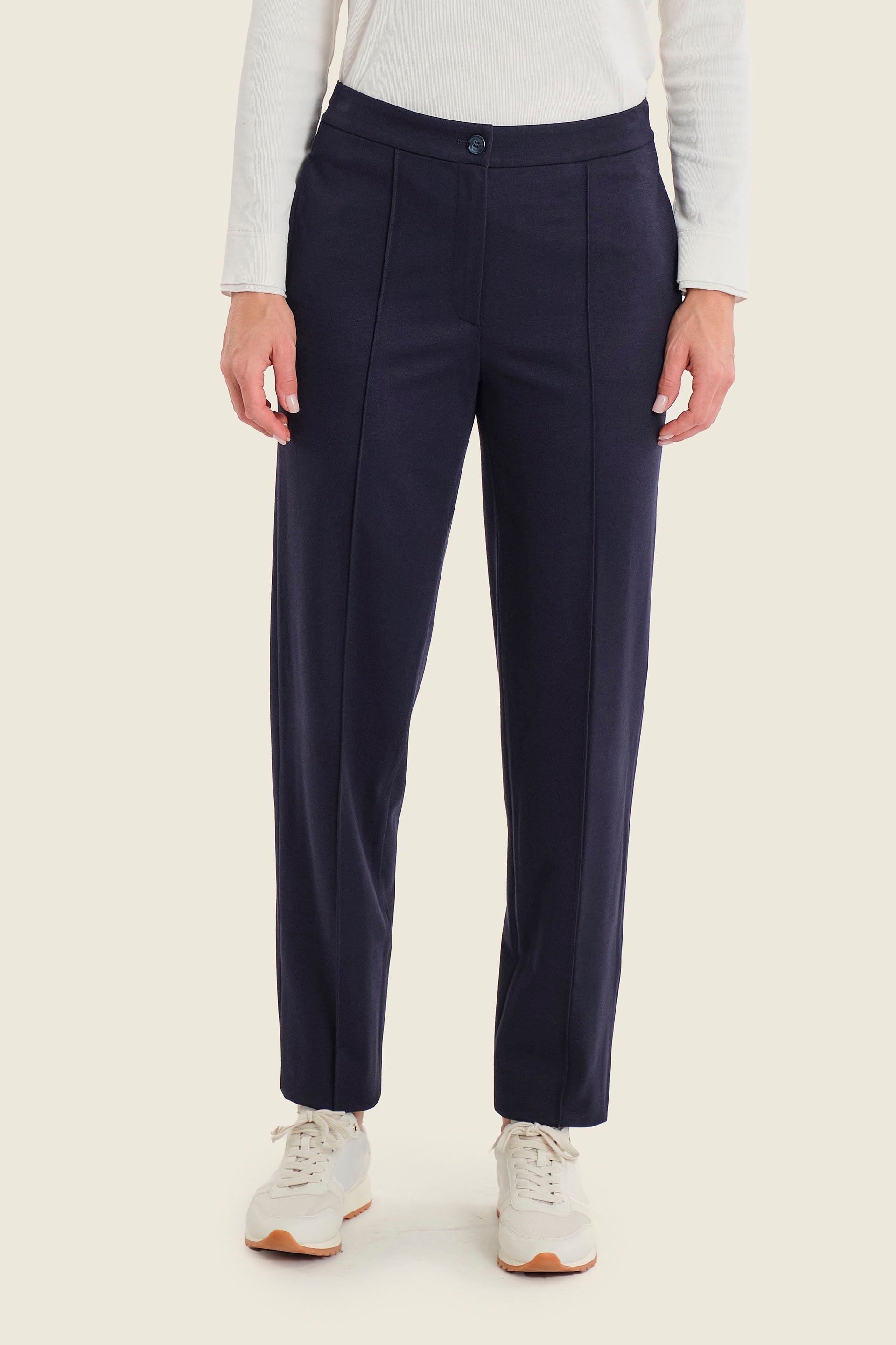 Hose aus Punto-Milano-Jersey mit geradem Bein, Nachtblau
