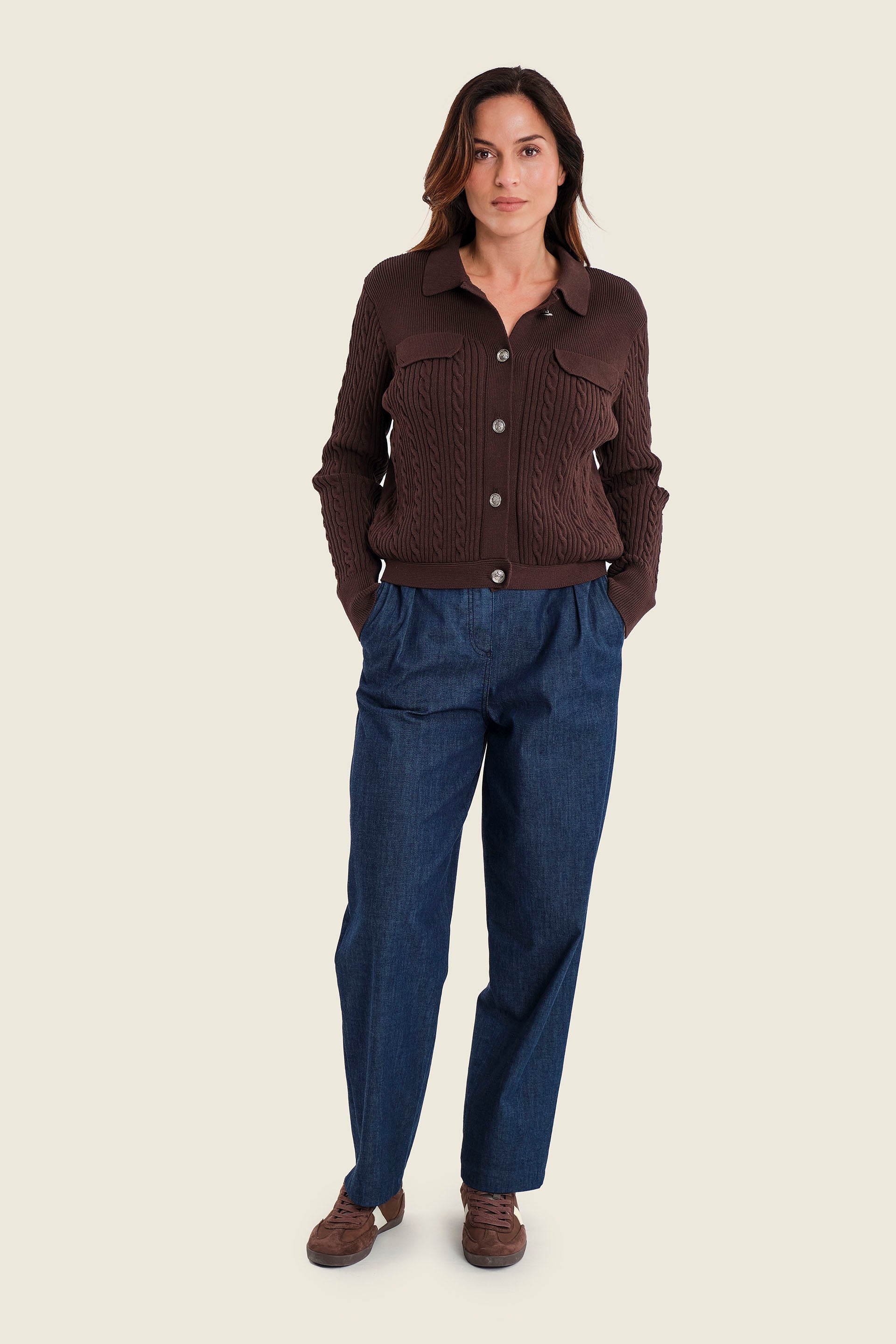 Jeans mit Bundfalten, Denim Dunkelblau