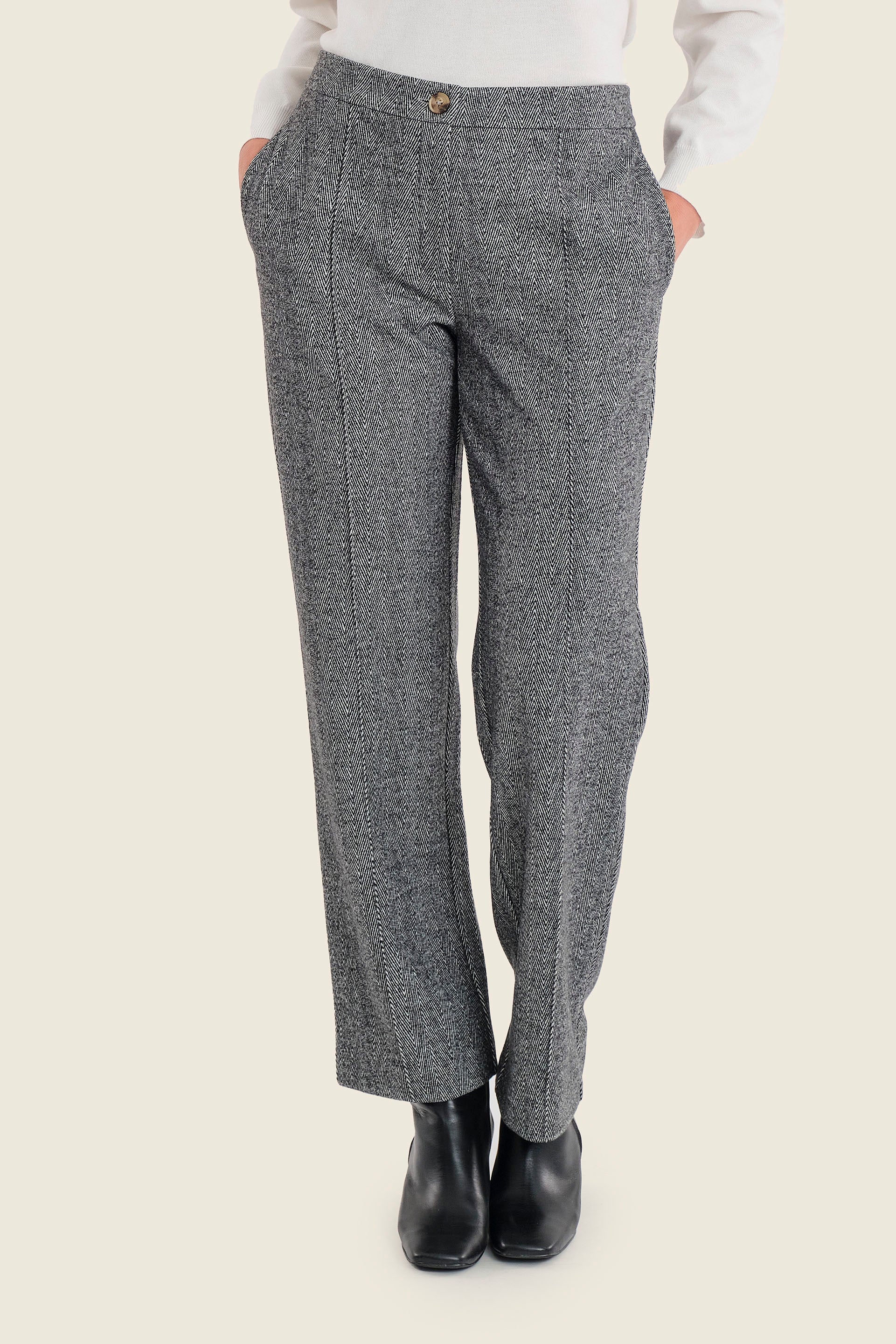 Jacquardhose mit geradem Bein, Schwarz Jacquard