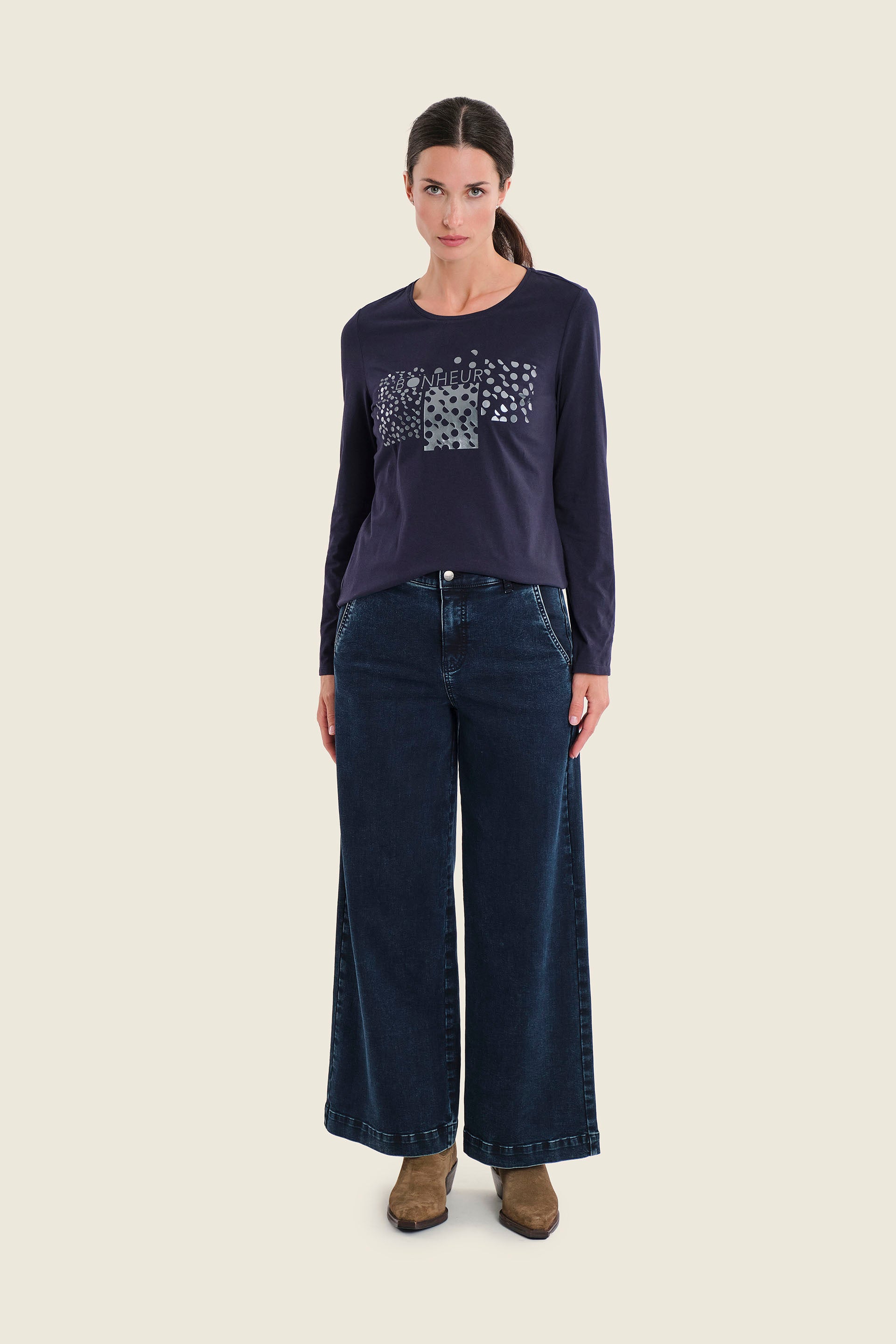 Weite Jeans in Waschoptik, Denim Dunkelblau