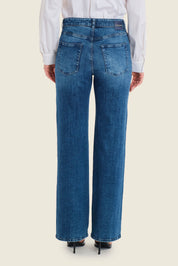 Weite Jeans mit Ton-in-Ton-Stickerei, Denim Mittelblau