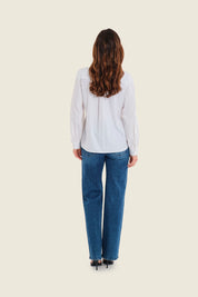 Weite Jeans mit Ton-in-Ton-Stickerei, Denim Mittelblau