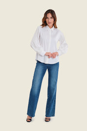 Weite Jeans mit Ton-in-Ton-Stickerei, Denim Mittelblau