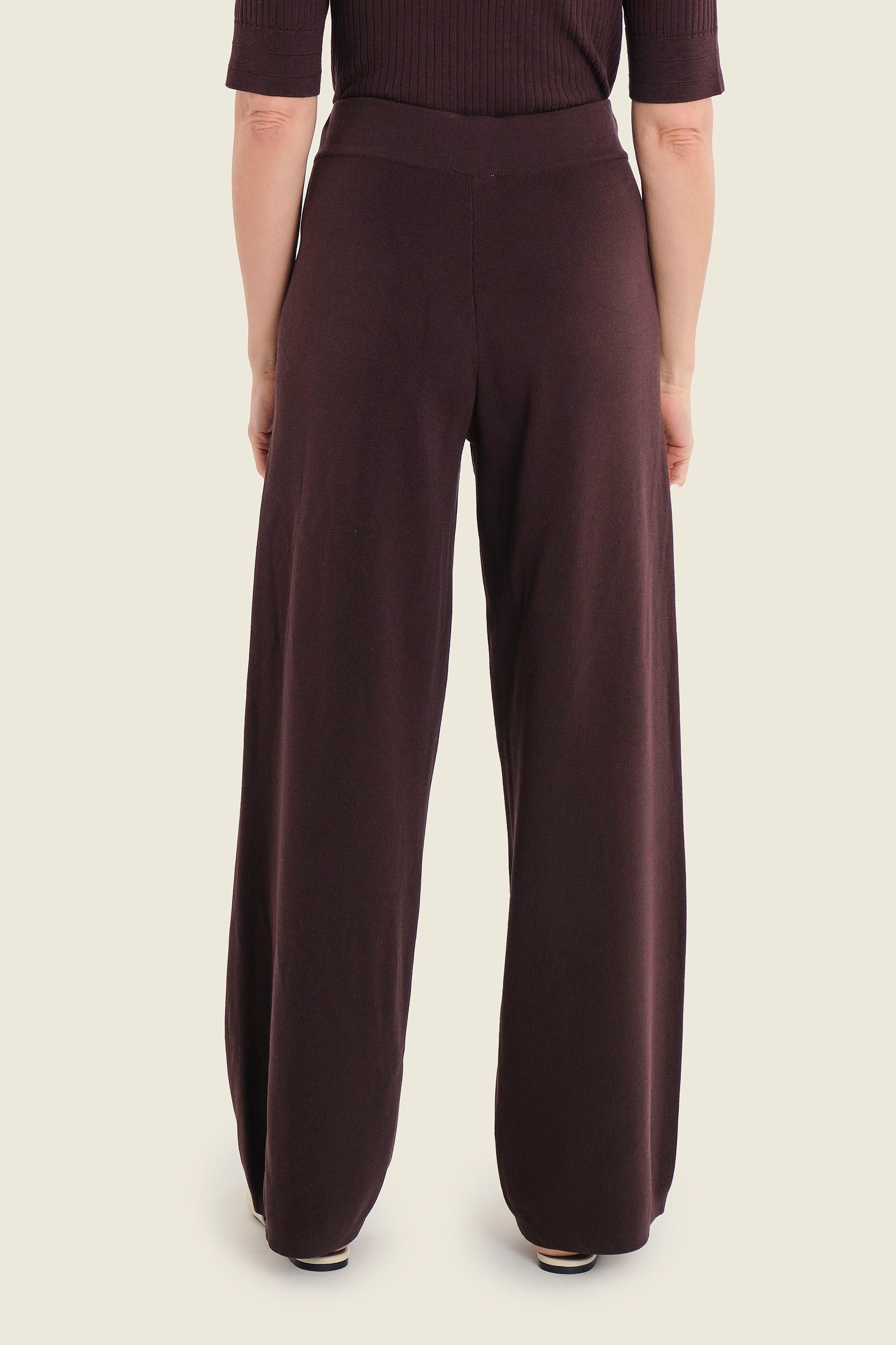 Weite Strickhose mit Tunnelzug, Pflaumenbraun