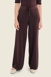 Weite Strickhose mit Tunnelzug, Pflaumenbraun