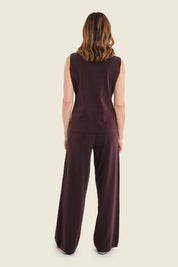 Weite Strickhose mit Tunnelzug, Pflaumenbraun
