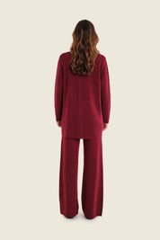 Weite Strickhose mit Tunnelzug, Rubinrot