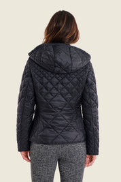 Steppjacke mit Kapuze und Rautensteppung, Schwarz
