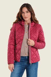 Steppjacke mit Kapuze und Rautensteppung, Rubinrot