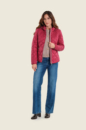 Steppjacke mit Kapuze und Rautensteppung, Rubinrot