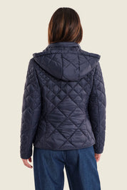 Steppjacke mit Kapuze und Rautensteppung, Nachtblau