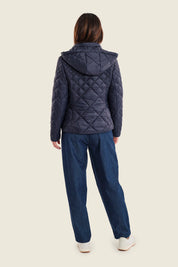 Steppjacke mit Kapuze und Rautensteppung, Nachtblau