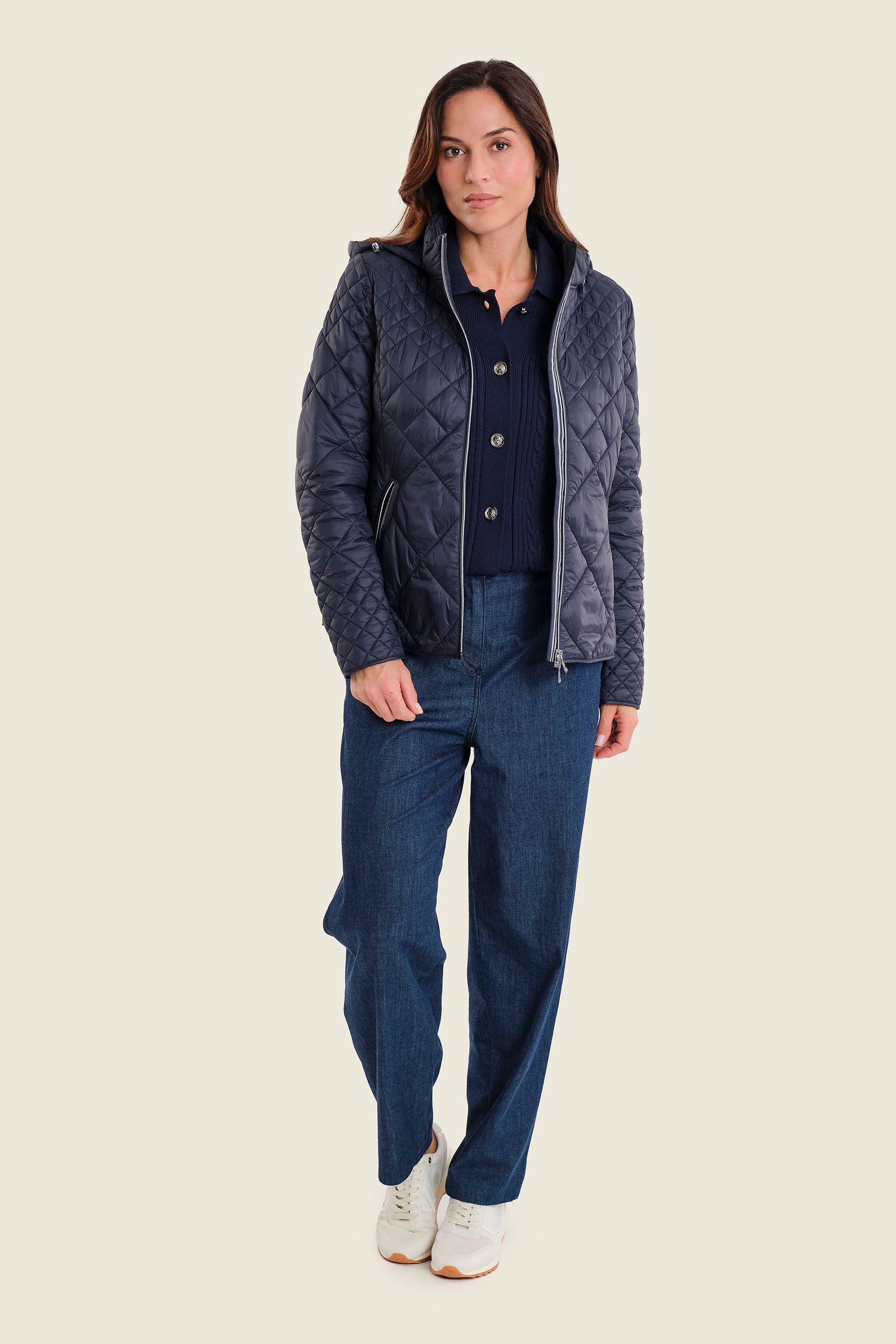 Steppjacke mit Kapuze und Rautensteppung, Nachtblau