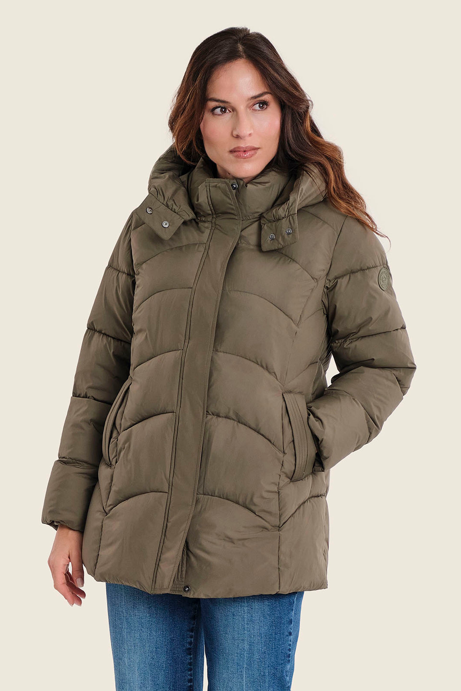 Langer Steppparka mit Kapuze, Meeresgrün