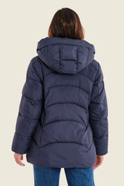 Langer Steppparka mit Kapuze, Marineblau