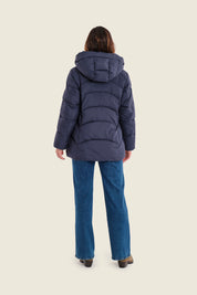Langer Steppparka mit Kapuze, Marineblau