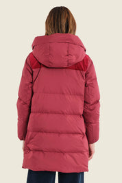Steppparka im Materialmix mit Kapuze, Rubinrot