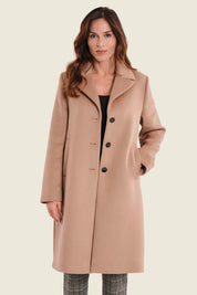 Mantel aus Wollmischung mit Reverskragen, Sandbeige