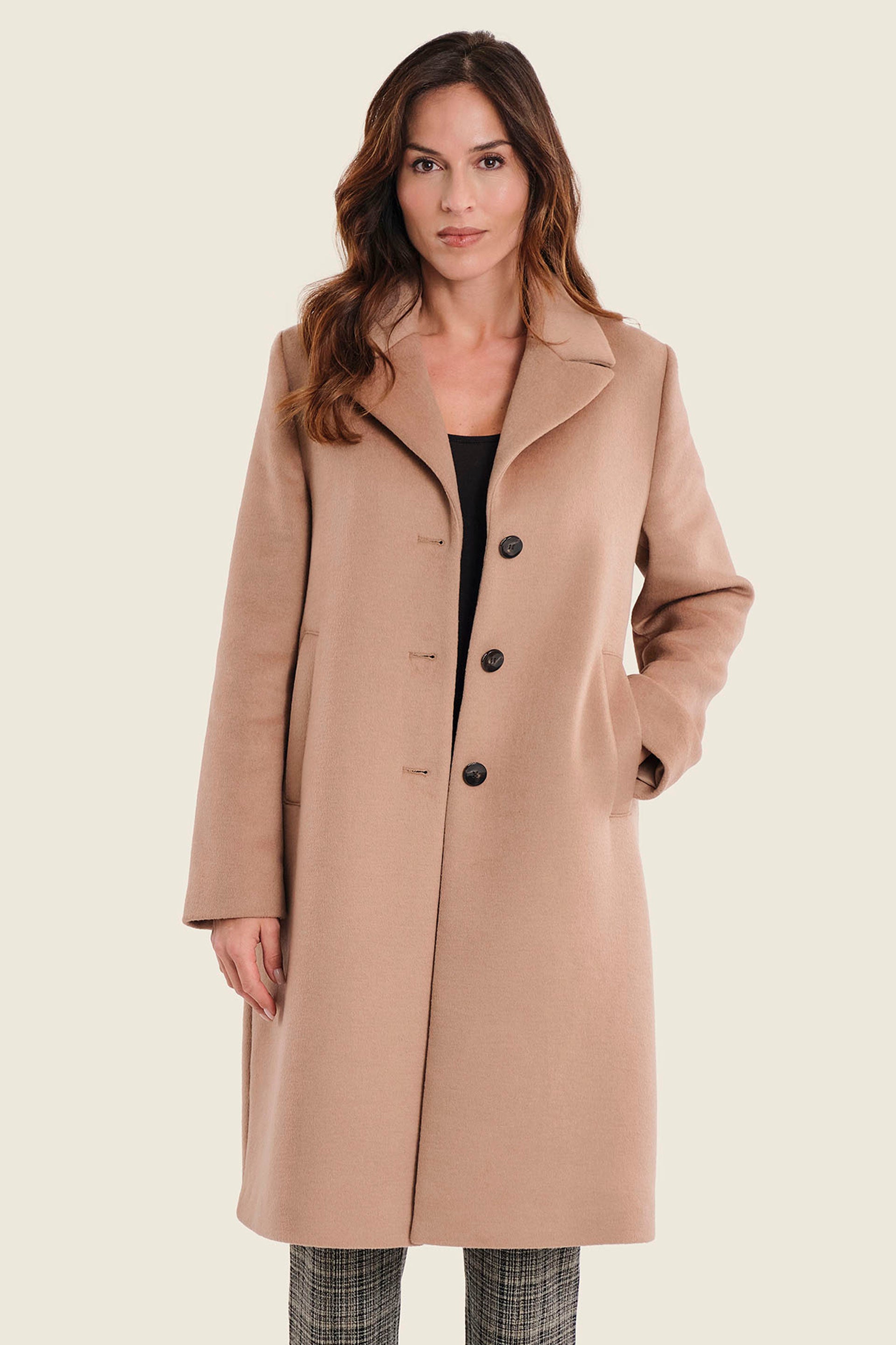 Mantel aus Wollmischung mit Reverskragen, Sandbeige