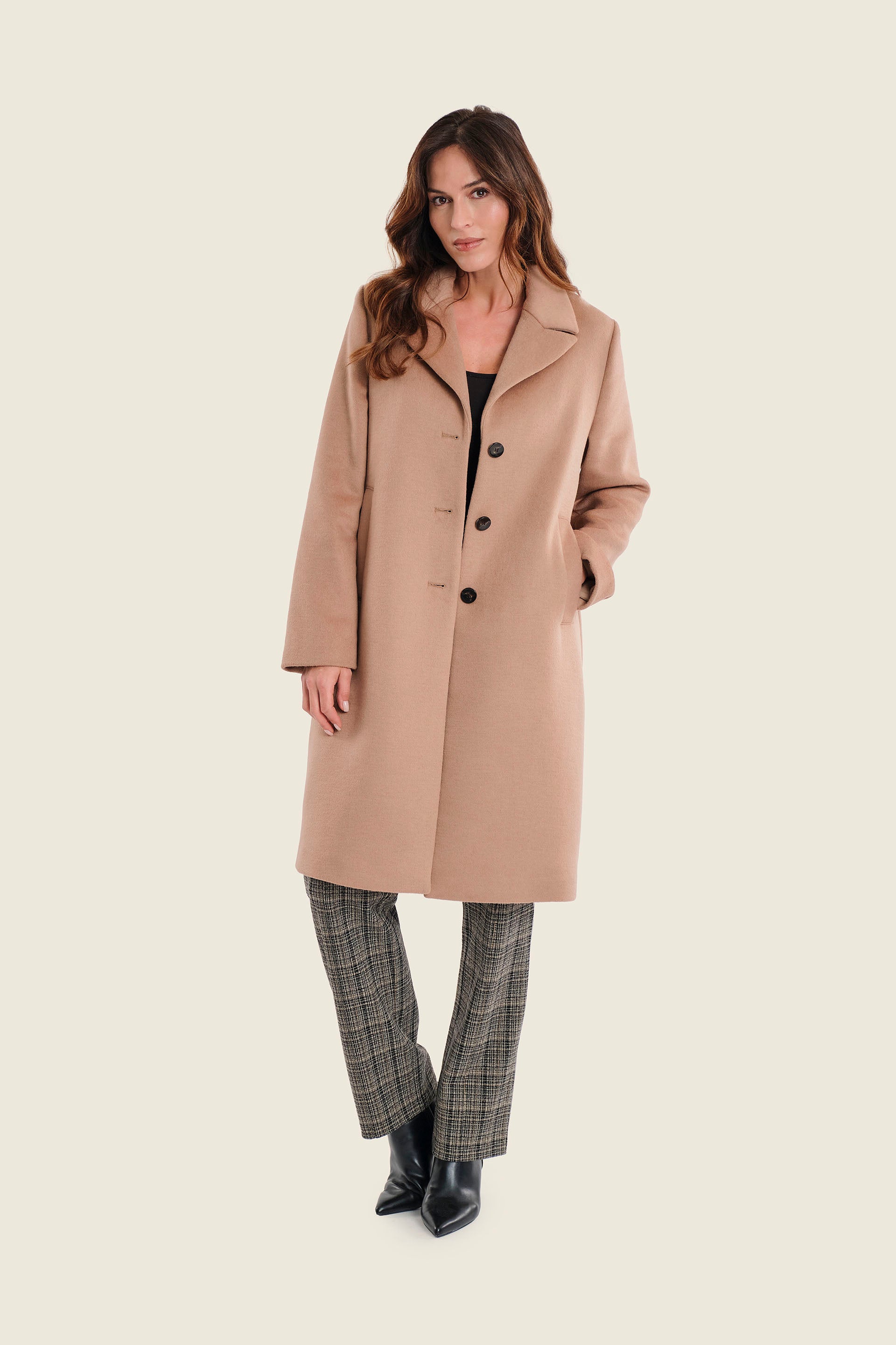 Mantel aus Wollmischung mit Reverskragen, Sandbeige