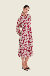 Blusenkleid mit Blumendruck und Bindegürtel, Aquarellblüten