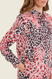 Midikleid mit Tiermuster und Bindeausschnitt, Wildmuster Rauch