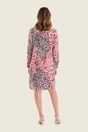 Midikleid mit Tiermuster und Bindeausschnitt, Wildmuster Rauch