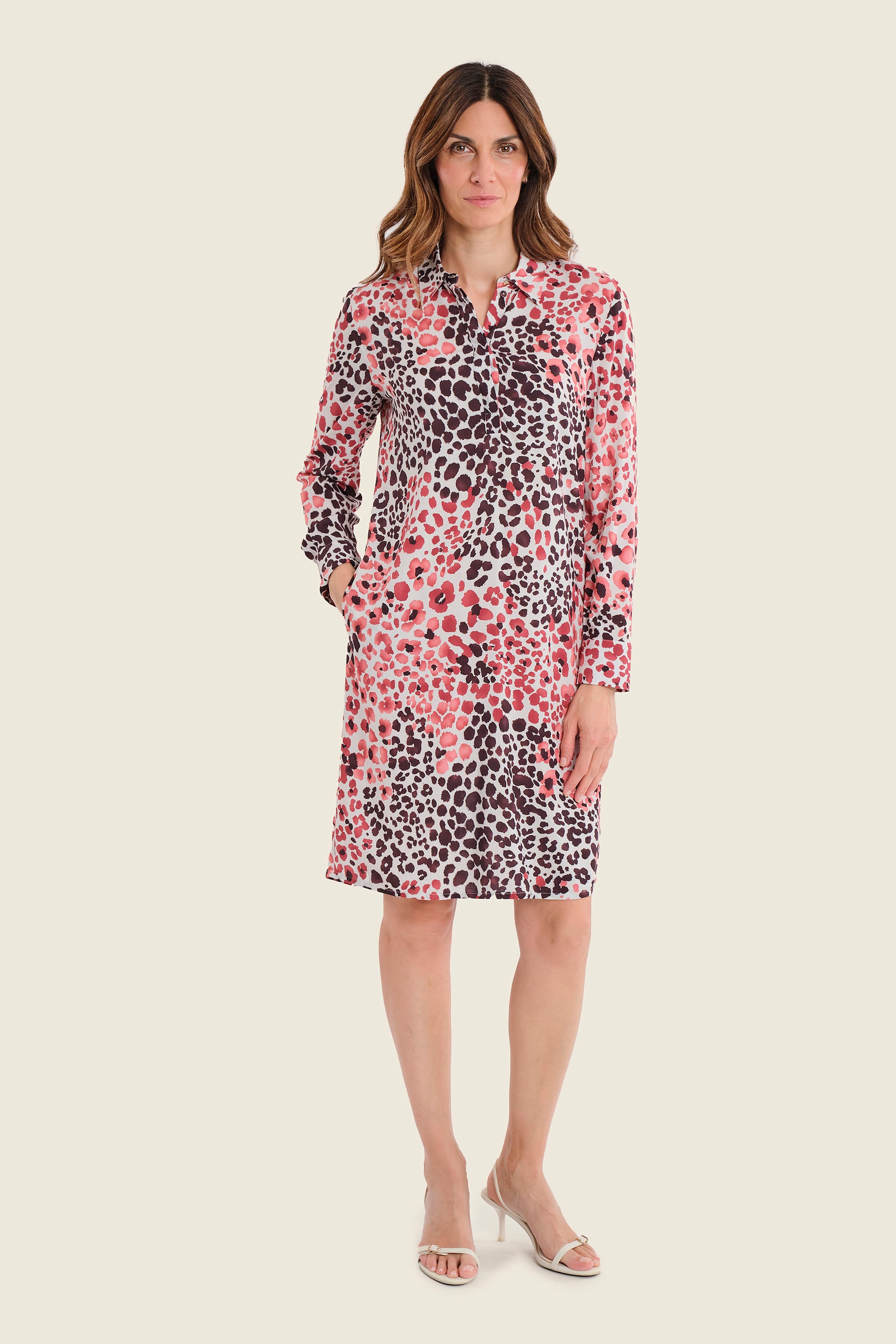Midikleid mit Tiermuster und Bindeausschnitt, Wildmuster Rauch