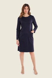 Kleid aus Punto-Milano-Jersey mit Kontrastnähten, Nachtblau