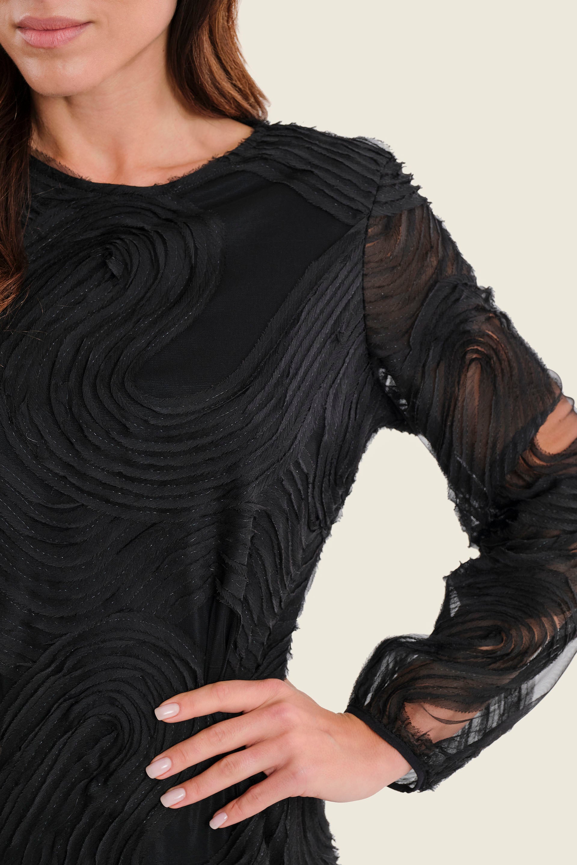 Midikleid mit Strukturmuster, Schwarz