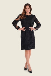 Midikleid mit Strukturmuster, Schwarz