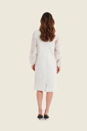 Midikleid mit Strukturmuster, Wollweiß