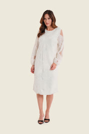 Midikleid mit Strukturmuster, Wollweiß