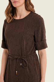 Midikleid mit Tunnelzug in der Taille, Pflaumenbraun