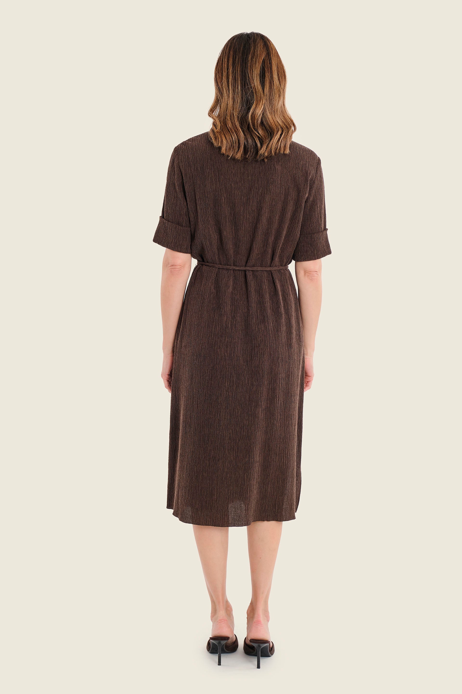 Midikleid mit Tunnelzug in der Taille, Pflaumenbraun